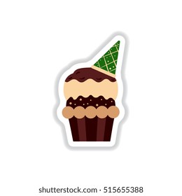 Vector illustration in paper sticker style party ?upcake