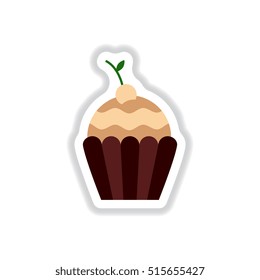 Vector illustration in paper sticker style cherry ?upcake