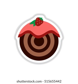 Vector illustration in paper sticker style strawberry donut