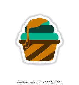 Vector illustration in paper sticker style caramel ?upcake