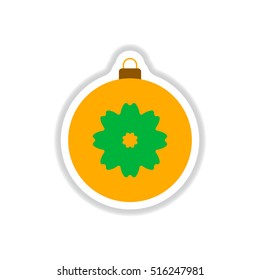 Vector illustration in paper sticker style Christmas ball with flower