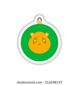 Vector illustration in paper sticker style Christmas ball with panda face