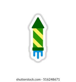 Vector illustration in paper sticker style Christmas firework rocket