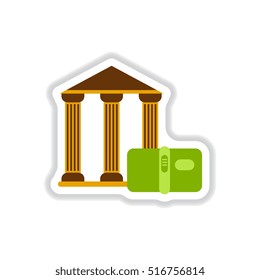 Vector illustration in paper sticker style history book and architecture of ancient building Column entrance design classical construction History antique culture exterior facade