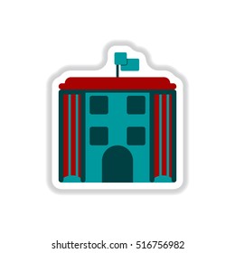 Vector illustration in paper sticker style Architecture building and columns with flag