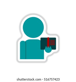 Vector illustration in paper sticker style man silhouette holding book