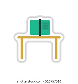 Vector illustration in paper sticker style Book and table