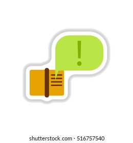 Vector illustration in paper sticker style book and explanation mark in talk cloud