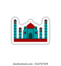 Vector illustration in paper sticker style Taj mahal temple