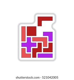 Vector illustration in paper sticker style Tetris pieces, playing tetris blocks