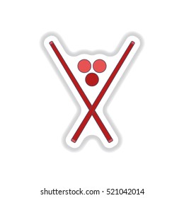 Vector illustration in paper sticker style billiard balls and cues