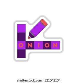 Vector illustration in paper sticker style crossword education game for children about food