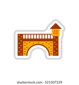 Vector illustration in paper sticker style Brick bridge