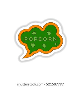 Vector illustration in paper sticker style Cinema Popcorn in Speech Bubble