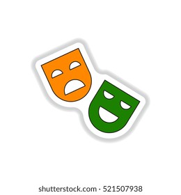 Vector illustration in paper sticker style Comedy and tragedy theater masks