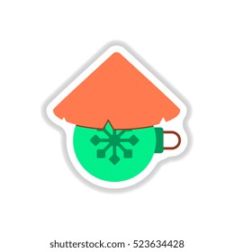 Vector illustration in paper sticker style Christmas ball and Chinese conical hat