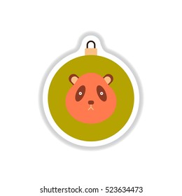 Vector illustration in paper sticker style Christmas ball with panda face