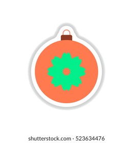 Vector illustration in paper sticker style Christmas ball with flower