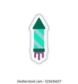 Vector illustration in paper sticker style Christmas firework rocket
