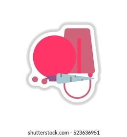 Vector illustration in paper sticker style Snowman head with carrot and bucket
