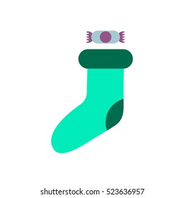 Vector illustration in paper sticker style Christmas socks with candy