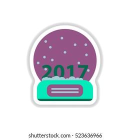 Vector illustration in paper sticker style Merry christmas glass ball with new 2017 year