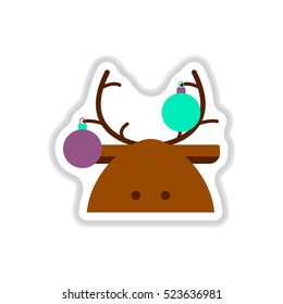 Vector illustration in paper sticker style deer decorated with christmas balls
