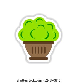 Vector illustration in paper sticker style Luxury interior big plant in pot