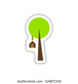 Vector illustration in paper sticker style Bird House on tree