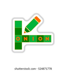 Vector illustration in paper sticker style crossword education game for children about food