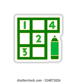 Vector illustration in paper sticker style Sudoku and pencil