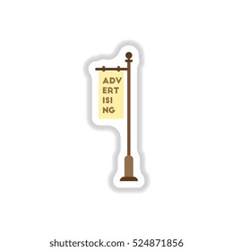 Vector illustration in paper sticker style Advertising billboard on old style street lamppost
