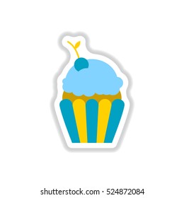 Vector illustration in paper sticker style cherry cupcake