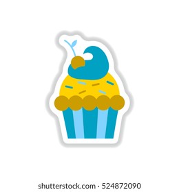 Vector illustration in paper sticker style cherry cupcake