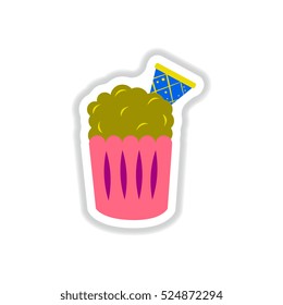 Vector illustration in paper sticker style party cupcake
