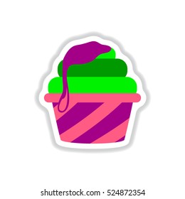 Vector illustration in paper sticker style caramel cupcake