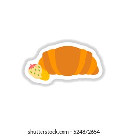 Vector illustration in paper sticker style strawberry chocolate croissant
