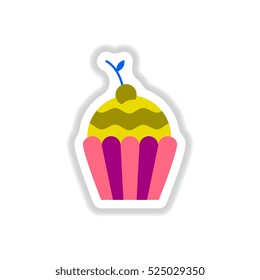 Vector illustration in paper sticker style cherry ?upcake
