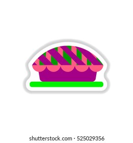 Vector illustration in paper sticker style delicious pie on plate