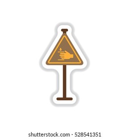 Vector illustration in paper sticker style Hand drawn at car barrier road sign
