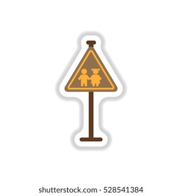 Vector illustration in paper sticker style School warning road sign