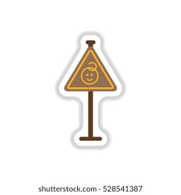Vector illustration in paper sticker style kids warning road sign