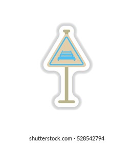 Vector illustration in paper sticker style Warning traffic sign Railroad