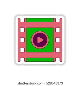 Vector illustration in paper sticker style filmstrip with play button