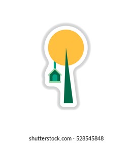 Vector illustration in paper sticker style Bird House on tree