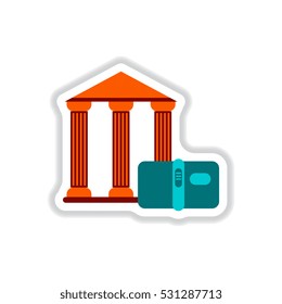 Vector illustration in paper sticker style history book and architecture of ancient building Column entrance design classical construction History antique culture exterior facade