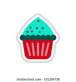 ?upcake Vector illustration in paper sticker style Cupcake