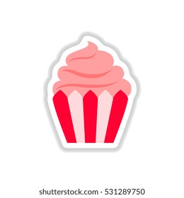 ?upcake Vector illustration in paper sticker style creamy cupcake