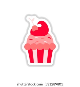 ?upcake Vector illustration in paper sticker style cherry cupcake