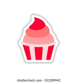 ?upcake Vector illustration in paper sticker style creamy Cupcake